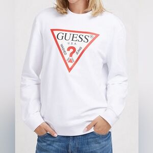 GUESS White Cotton Crewneck Long Sleeve Sweater - Size Large | Casual, Cozy